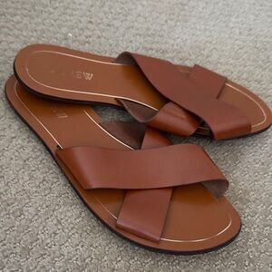 Brown Cross Strap Slide Sandals
